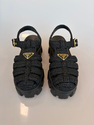 Prada Sandália Flatform de Ráfia TAM 36BR